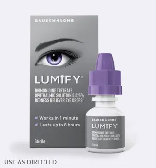 Lumify redness reliver eye drops bottle and box