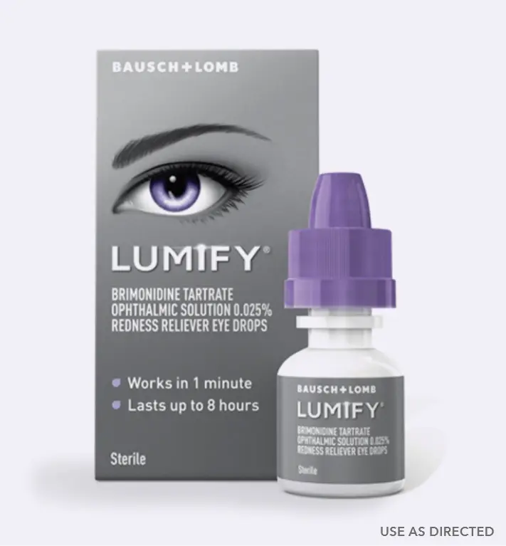Lumify redness reliver eye drops bottle and box