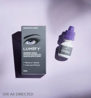 Lumify redness relieving eye drops bottle and box