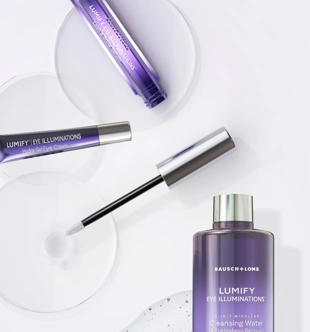 Three Lumify products lain next to petri dishes