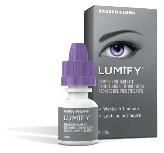 Bottle of Lumify eye drops next to its box