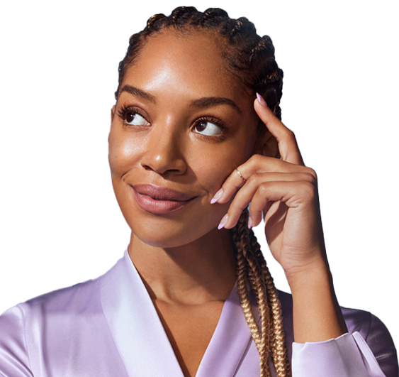 Close up of a woman smiling and looking to her right